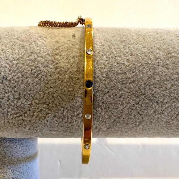 LDADPR Bracelet- Bangle w/ hinged open gold tone w/ clear & black rhinestones - Picture 10 of 15